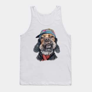 Schnauzer dog wearing a leather jacket and a cap Tank Top